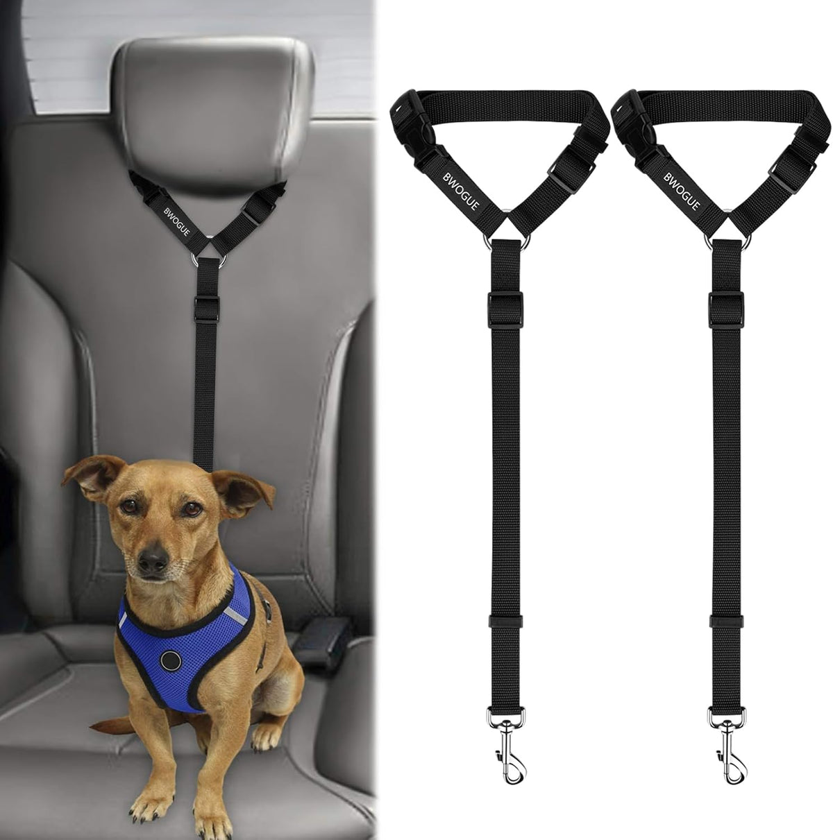 2 Pack Dog Seat Belt for Car, Headrest Restraint Safety Leads – Essentials for Dogs - Black / Not elastic