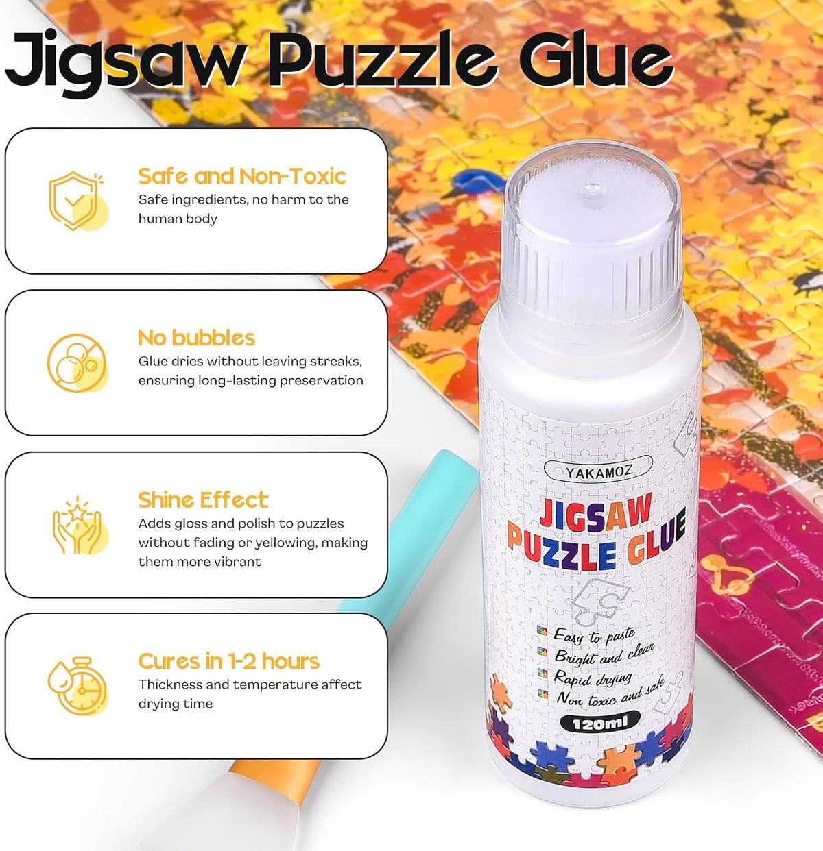 YAKAMOZ Jigsaw Puzzle Glue Clear with Sponge Head & Silicone Brush - 240ml - image 3