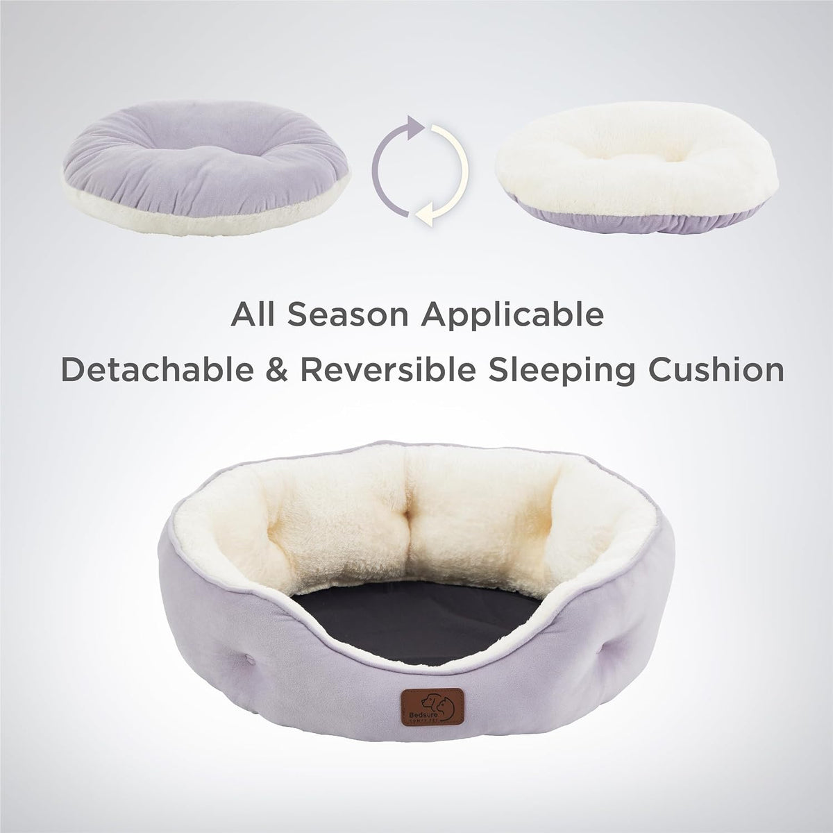 Bedsure Small Dog Bed Washable, Round Cat Beds for Indoor Cats - 25"L x 21"W x 8"Th / Azure Lilac - image 4