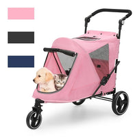 Magshion Pet Stroller for Medium Dogs w/Adjustable Handle, 3-Wheel Dog Cat Wagon w/Dual Entry, Rear Storage, Breathable Mesh, One-Foot Brake, Ideal for Large Pets up to 55 lbs, Pink