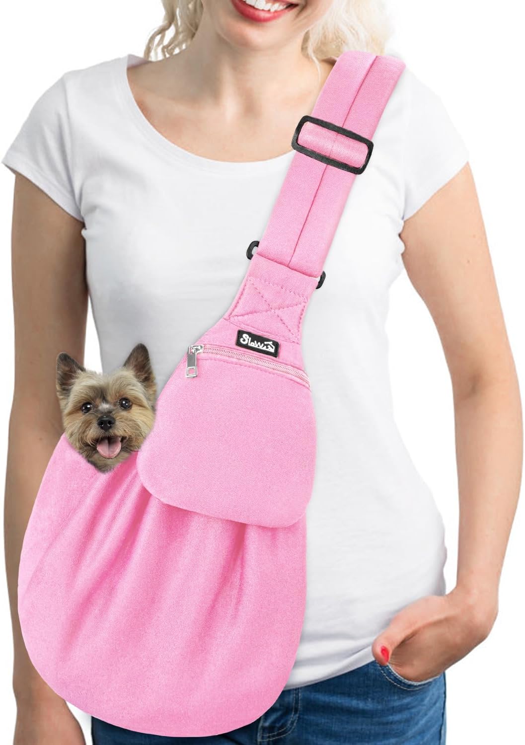 SlowTon Dog Carrier Sling - G-Pink Knitted Fabric / For Pets 6-12lbs