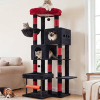 Hey-brother Cat Tree, Sturdy Tower with Sisal-Wrapped Columns - 68.5 inches / Black and Red