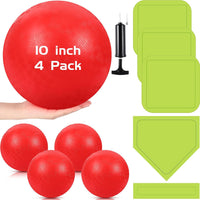 Hiboom kickball set with four 10 inch red balls, rubber bases and air pump