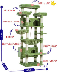 Cat Tree, 74" Tower for Large Cats, Big Condo & Hammock GCT030G – Essentials for Cats - 74 inch / Green - image 3