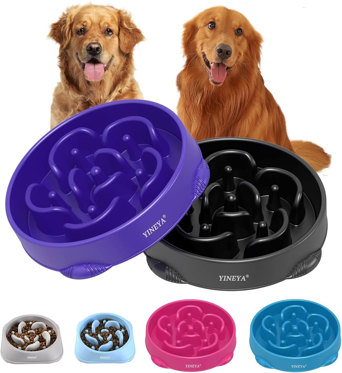 YINEYA Slow Feeder Dog Bowl for Medium Dogs - Large / F - Purple & Black