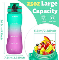 OLDLEY 25 oz Water Bottle, Motivational Water Bottle with Time Marker, Sports Water Bottle With Strap, Leakproof & BPA Free Large Water Bottles for School, Gym, Travel, Outdoor, Tritan,Green&Purple