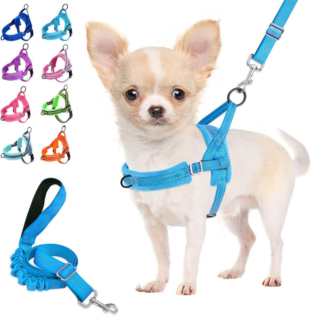 Lukovee Small Dog Harness and Leash Set, No Pull Soft Padded, XS - Light Blue / S ( Chest 17.5'' ~ 22'')