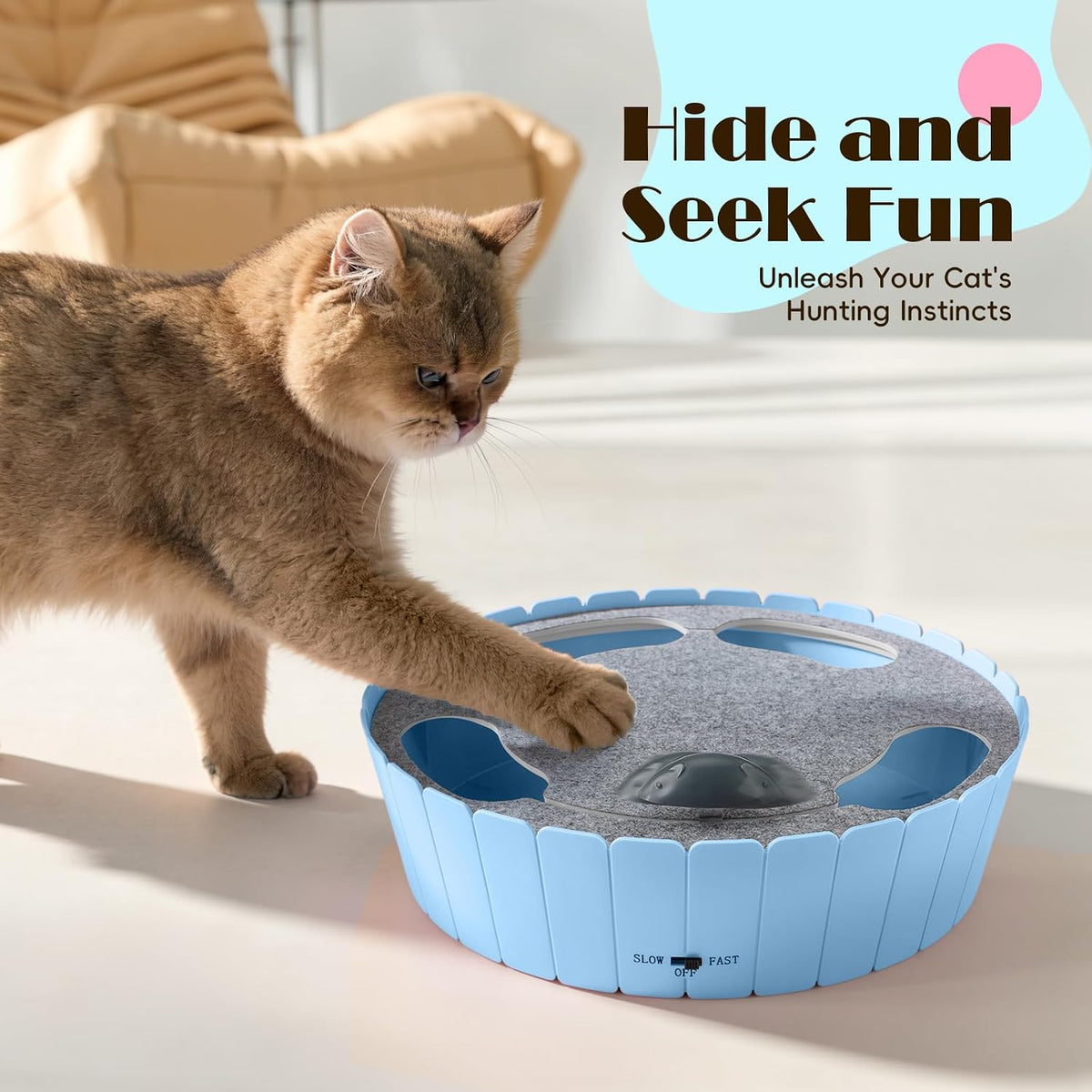 Pawaboo Interactive Cat Toy with Running Mouse - C-Blue - image 2