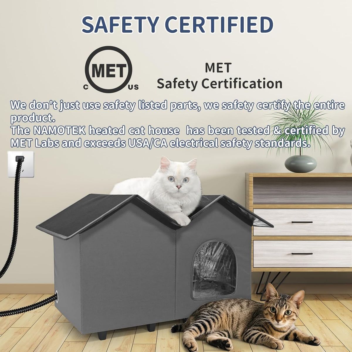 NAMOTEK Elevated Heated Cat Houses for Indoor/Outdoor Cats - L(23" x 13" x 17") - image 4