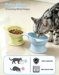 YINEYA 2 Pack Cat Food Bowls Elevated Design for Neck Comfort - Yellow&Blue - image 2