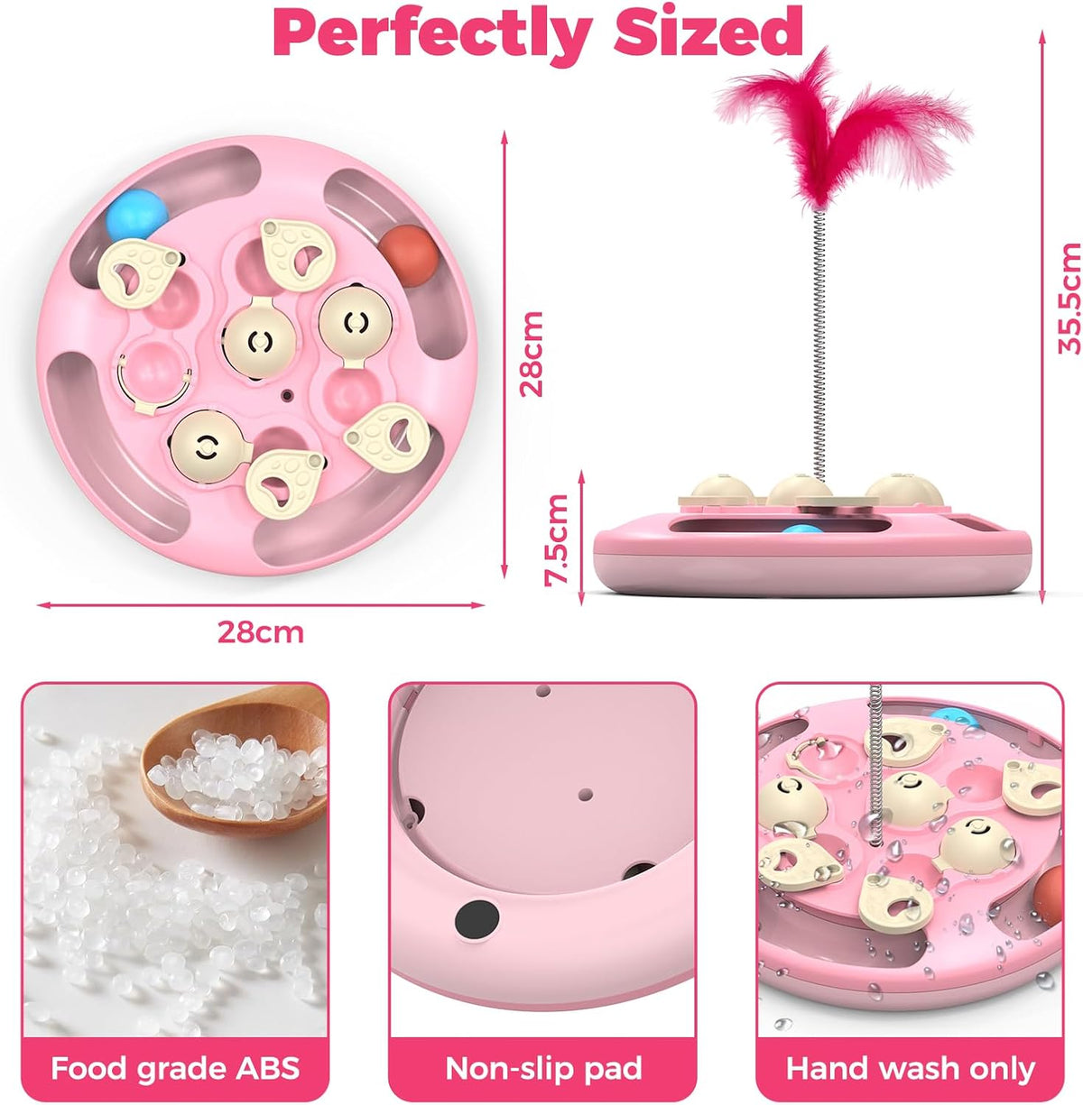 Cat Puzzle Feeder Toy, 3 in 1 Interactive Slow Feeder for Cats, Blue – Essentials for Cats - Pink - image 3