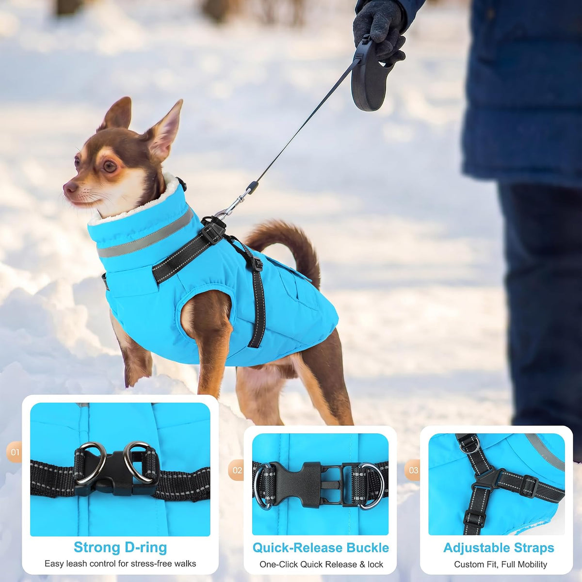 Dogcheer Dog Coat with Harness - Light Blue / Small(Chest:16.9"Back:11.8" Neck:12.5") - image 3