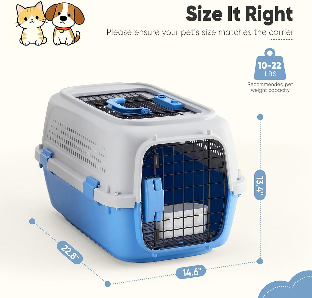DUMOS 23" Hard-Sided Pet Carrier for Small Pets - Modern Blue / 22.4"L x 14.6"W x 13.0"H - image 4