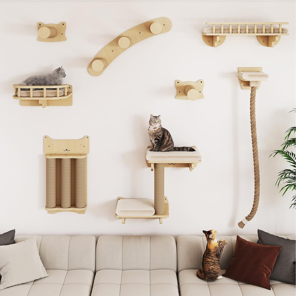 BYBYME 7 Pcs Wall-Mounted Cat Shelves - Set of 8 - image 2