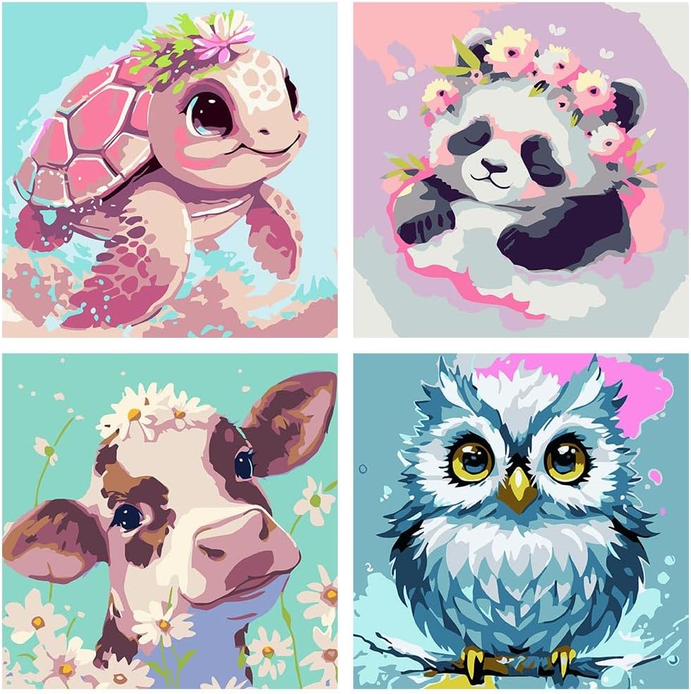 FQOVKYN 4 pack paint by number kit for kids with cute animal 8x8 canvases - view 2