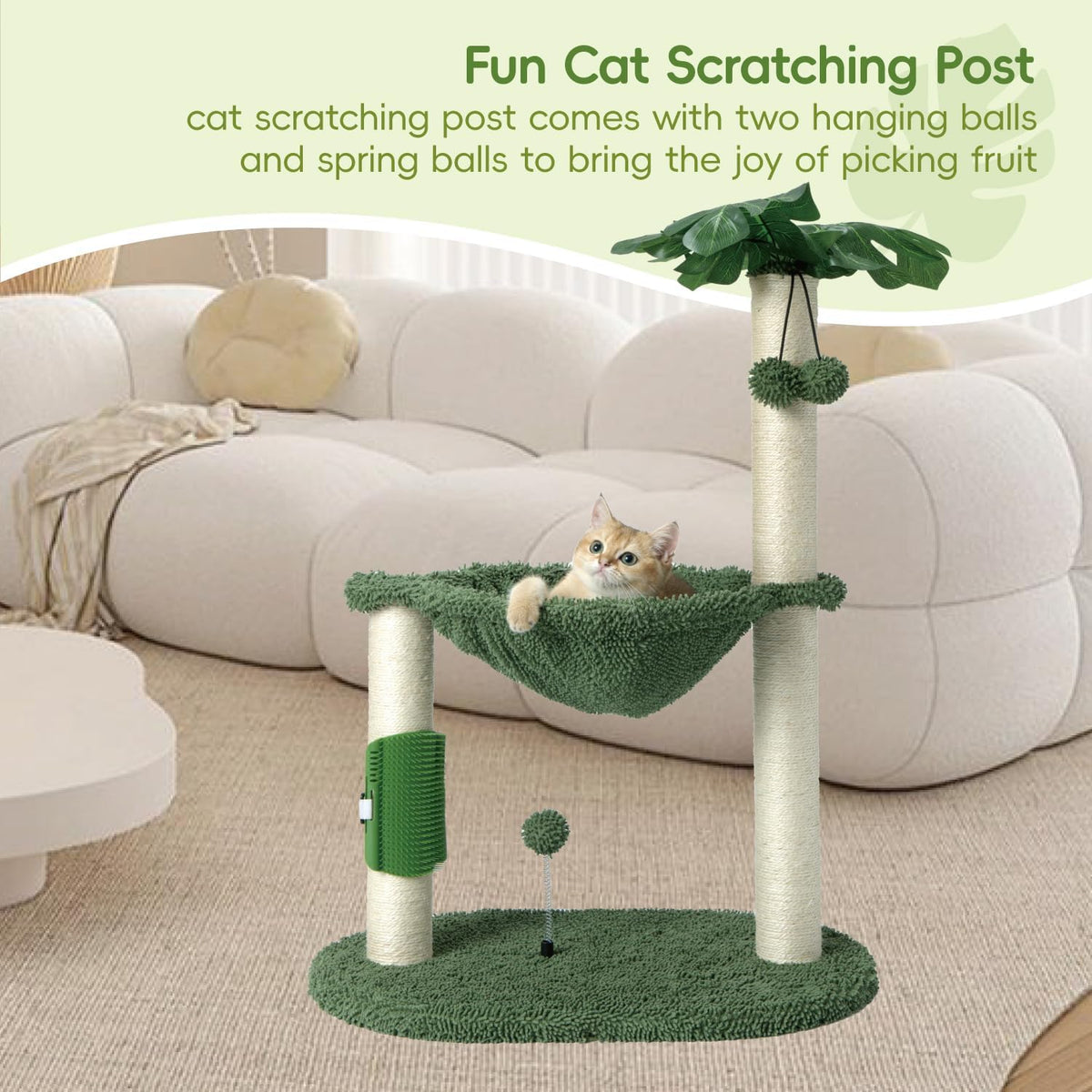 MECOOL Cat Tree for Indoor Cats 35" Tall Cat Scratching Post - 32"-Green - image 4