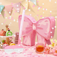 Feifeiya pink bow piñata with pink and white bat, eye masks and confetti - view 14