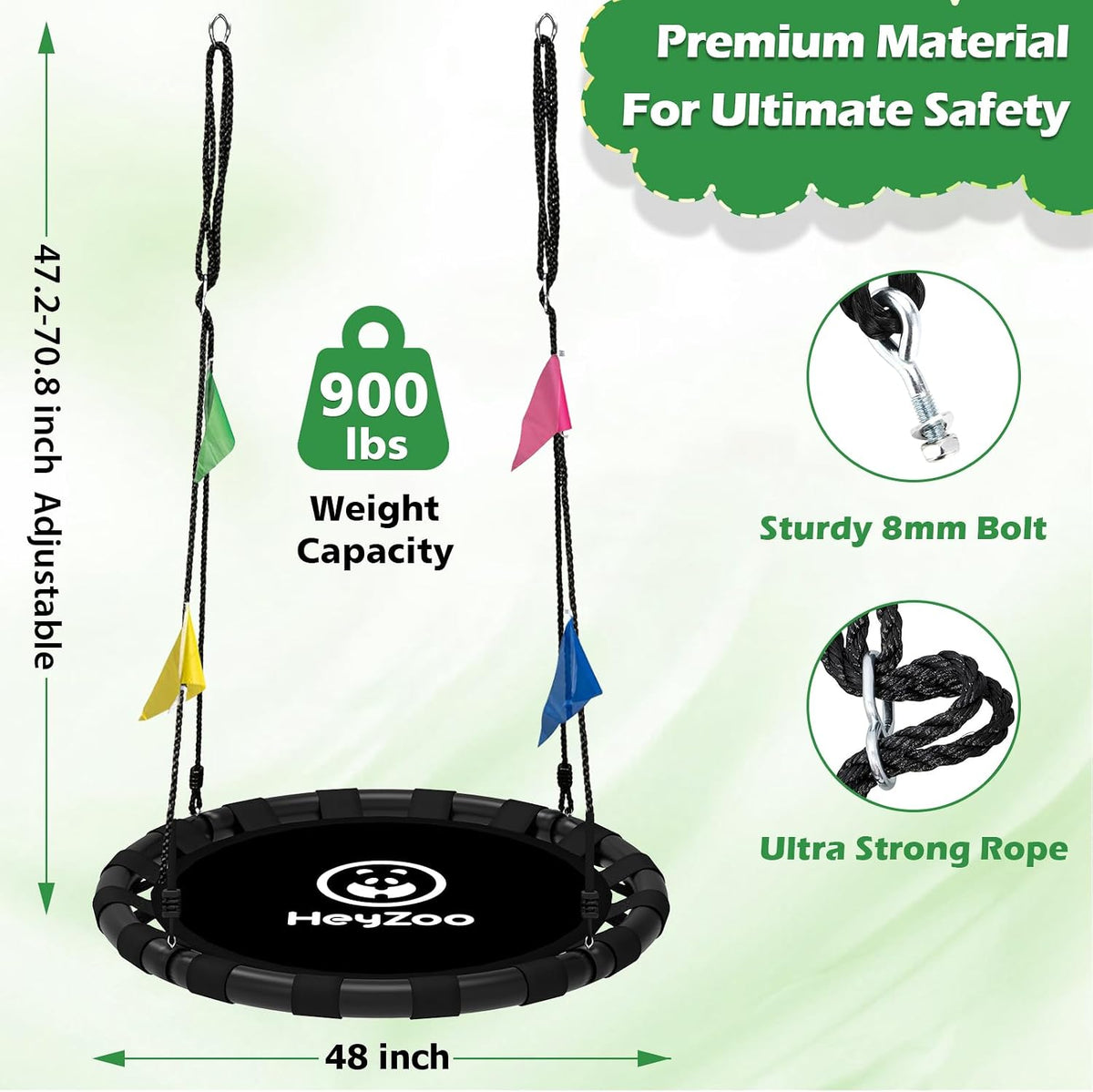 HeyZoo black 40 inch saucer swing with 360 degree swivel for backyard - view 4
