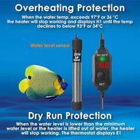Super Compact 200W Fish Tank Heater, Submersible Aquarium Heater with LED Digital Display Thermostat, Adjustable Fish Heater for 20-40 Gallon Tanks
