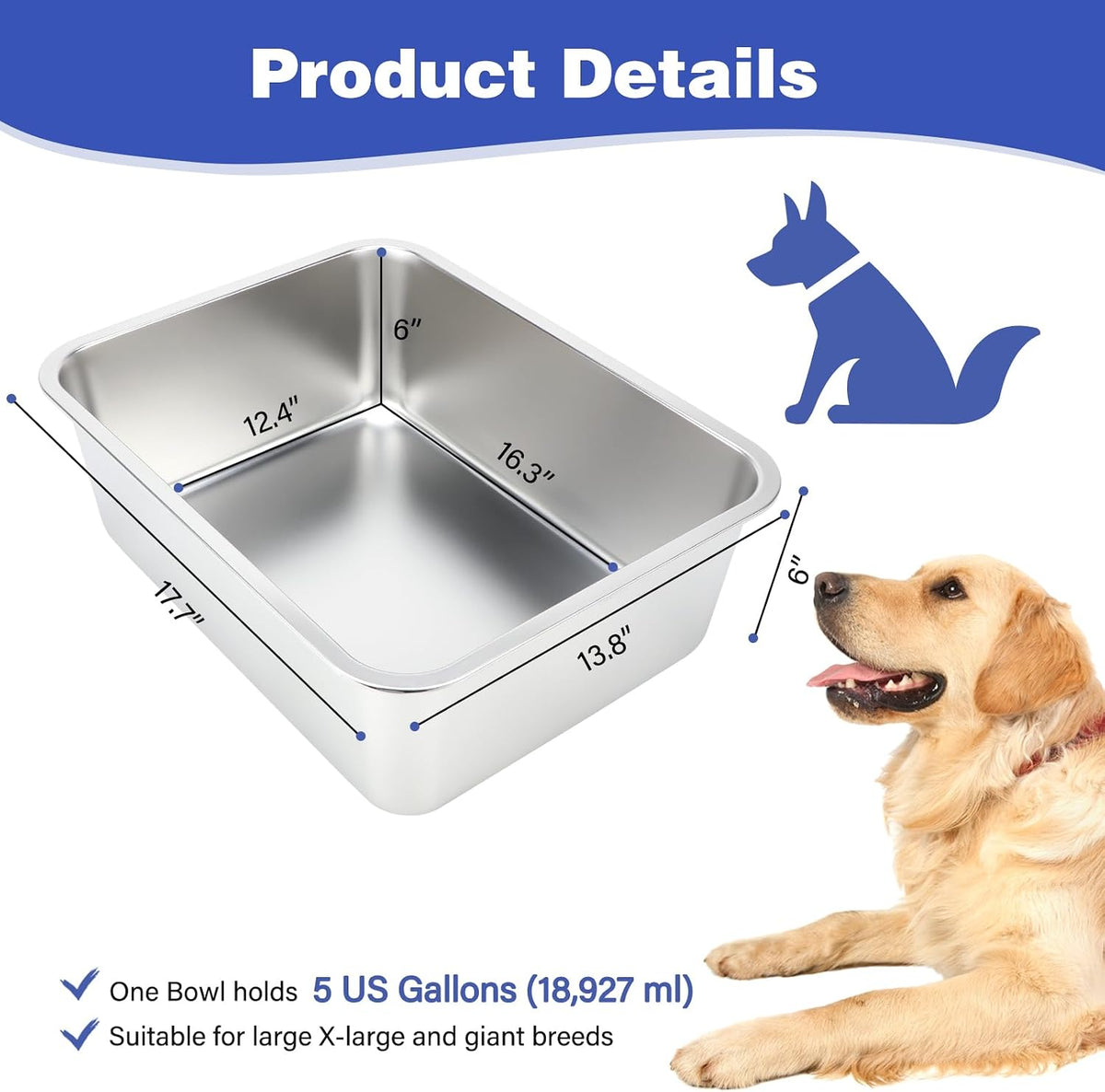 3 Gallon Large Dog Water Bowl, Stainless Steel Bowl, Giant Dogs – Essentials for Dogs - 1PCS(Original Color) / 5 Gallons - image 2