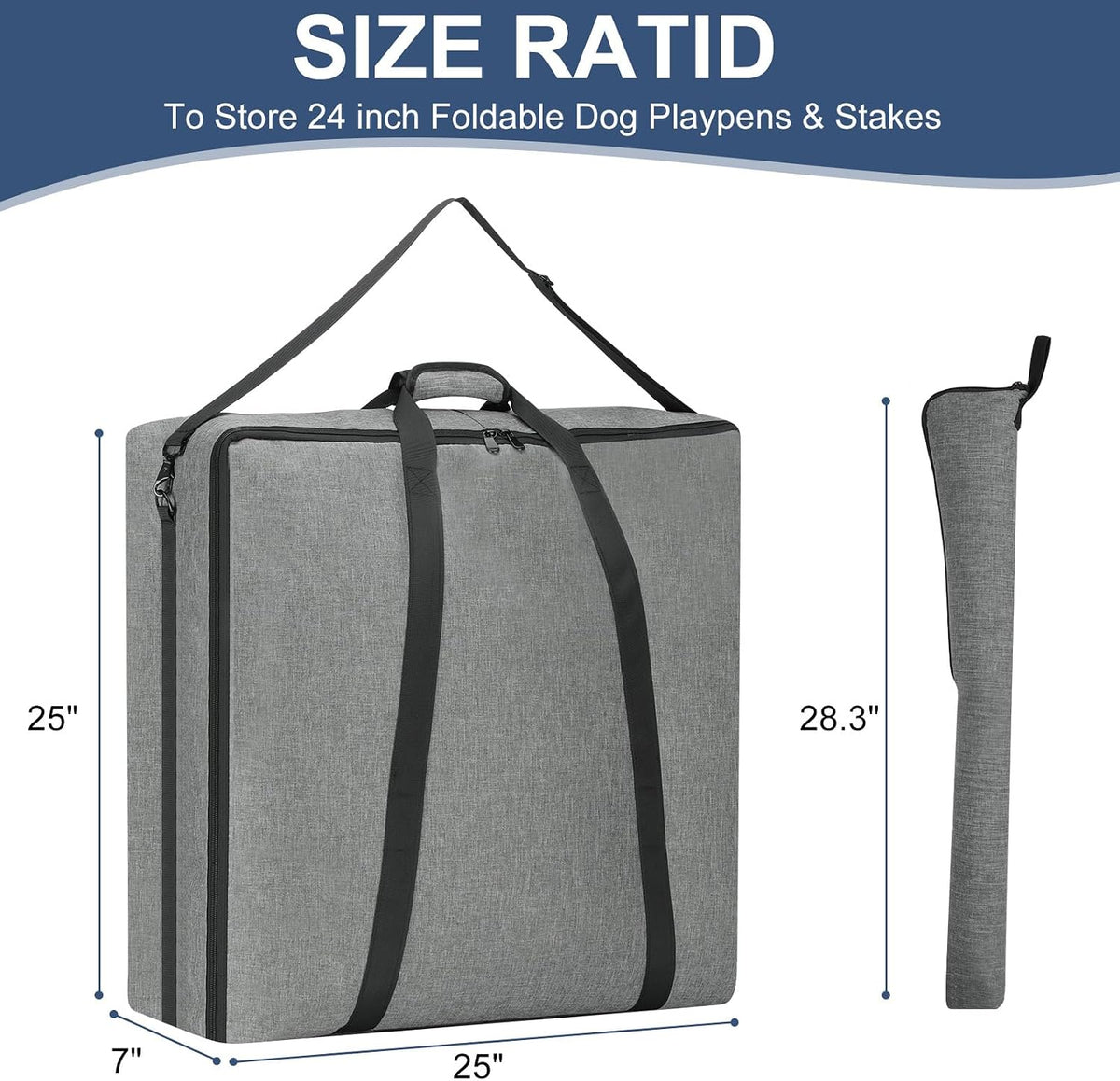 24" Dog Fence Storage Bag for Camping & RV Trips Comfortable Carry – Essentials for Dogs - Grey / 25"×7"×25" - image 3