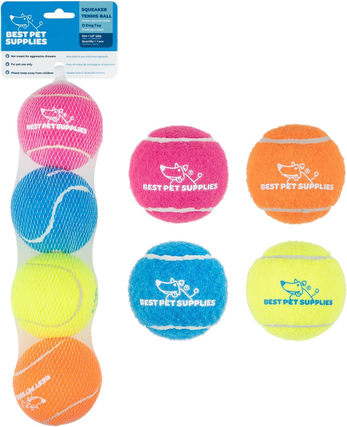 Best Pet Supplies Bunny Buddy Squeaky Plush Dog Toy, Beige - Tennis (Assorted Color) / Medium (Pack of 4)