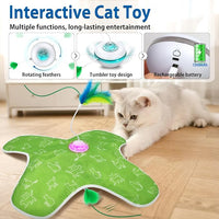 Interactive Cat Toys Rechargeable, Hide and Seek Kitten Toy with Touch Activated, Moving Concealed Feather, Tumbler Toy Design, Automatic Cat Toys for Indoor Cats to Chase and Exercise