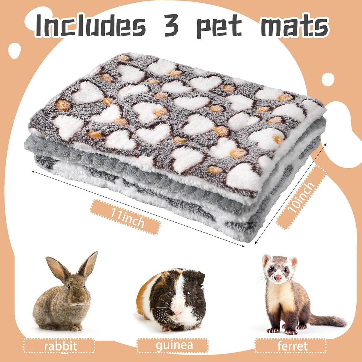 Jetec 3 Pcs Guinea Pig Beds, Fleece Small Animal Mats - Fleece / Pineapple Grid / Gray - image 2
