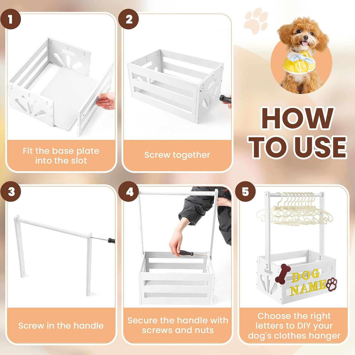 Wooden Dog Closet, Pet Wardrobe with Hanging Rod for Small Dog - White - image 3