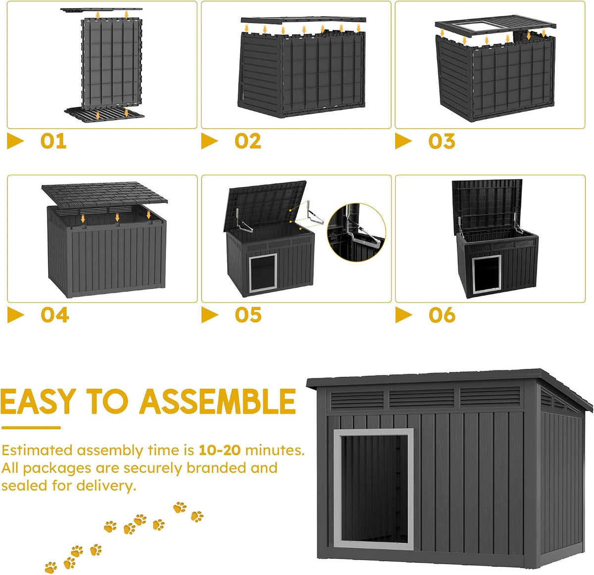 Fancyango Outdoor Dog House for Large Dogs - Matte Black / 43" L x 33" W x 32" H - image 3