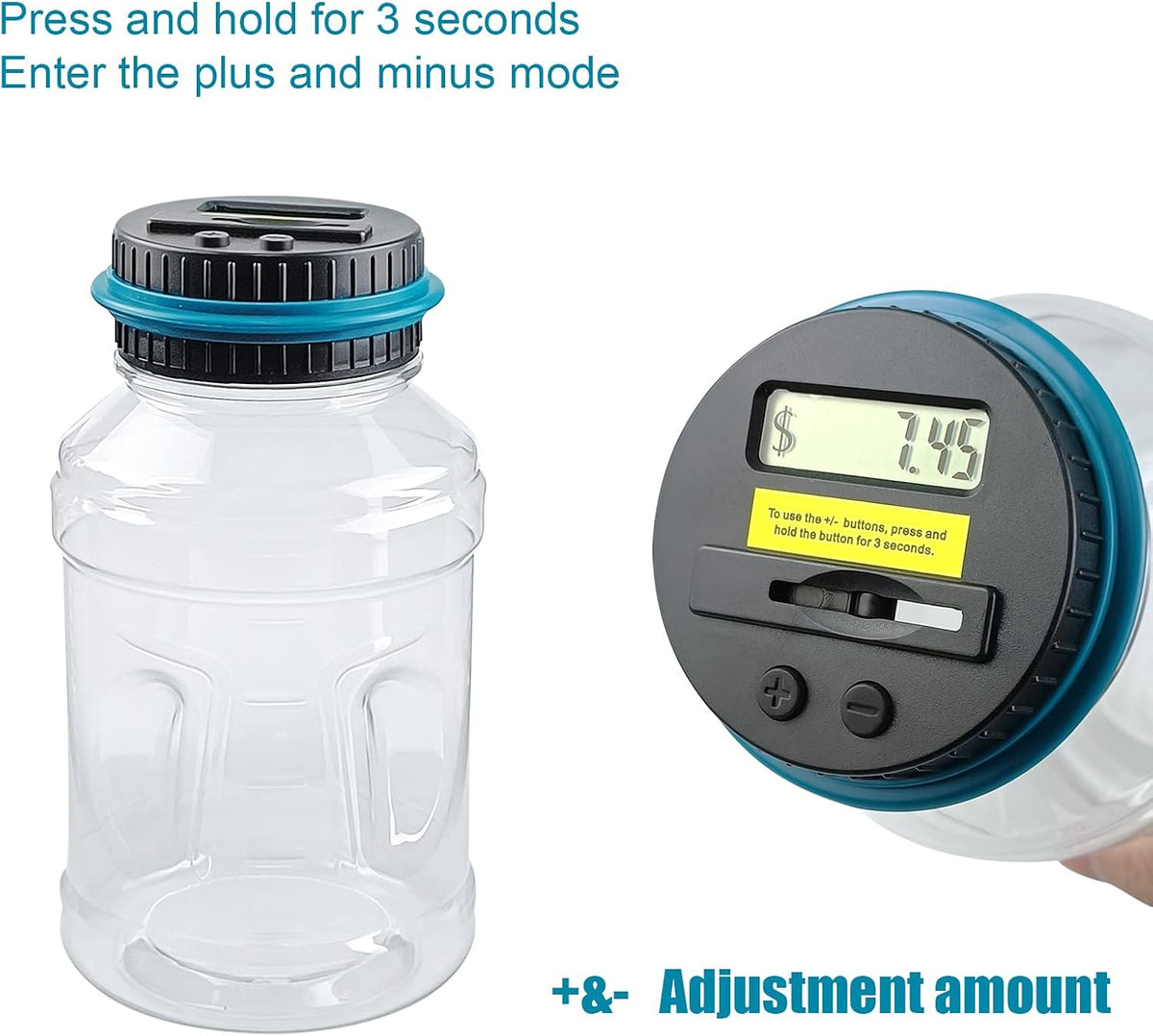 Large Piggy Banks for Adults, Digital Counting Money Jar - Blue - image 3