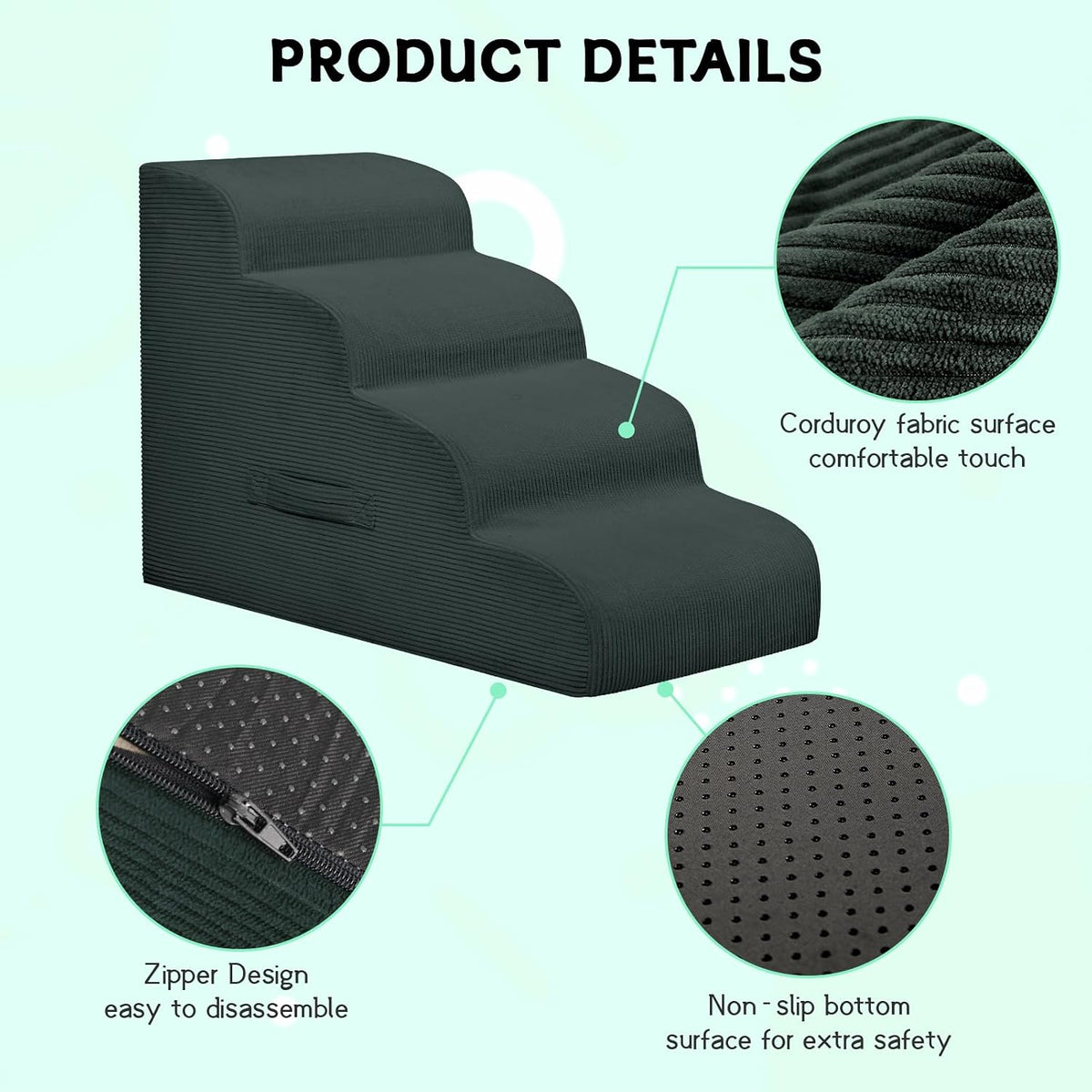 4 Step Dog Stairs Pet Ramp for High Beds, Sofas and Cars – Essentials for Dogs - Dark Gray / 3.0 / 3-Step 16"H - image 3