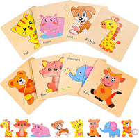 8pcs Wooden Puzzles for Toddlers 1-3, Toddler Puzzles Ages 2-4 – Fun for Kids & Family - Zoo Animals