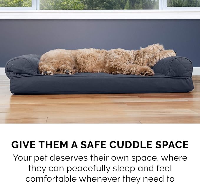 Furhaven Cooling Gel Dog Bed for Large Dogs w/ Removable Bolsters & Washable Cover, For Dogs Up to 125 lbs - Quilted Sofa - Iron Gray, Jumbo Plus/XXL