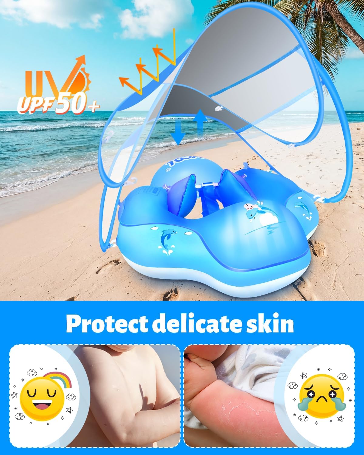 Baby Pool Float with Canopy UPF50+ - Small / deepblue - image 2