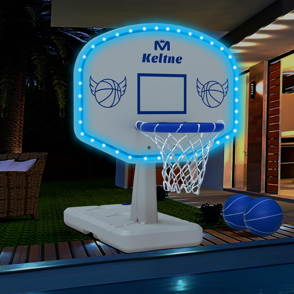 Pool Basketball Hoop, 34"x34"x42.2" Oversized Pool Toys with 2 Balls/Nets/Pump for Poolside Water - Snow-white
