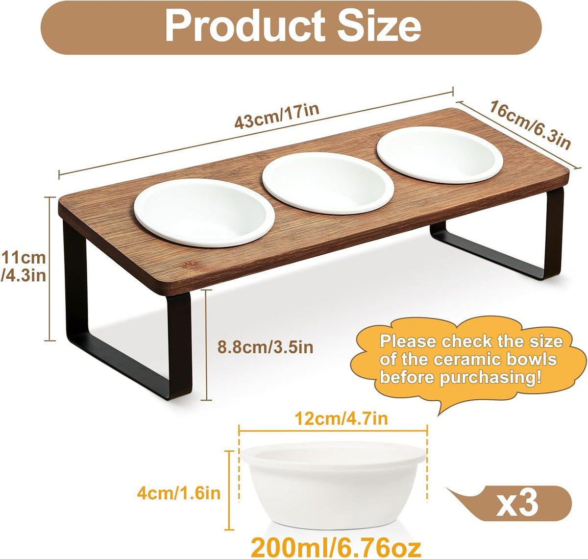 Sunhoo Raised Cat Food Water Bowl Elevated Tilted Kitty Dishes Set - Brown - image 2
