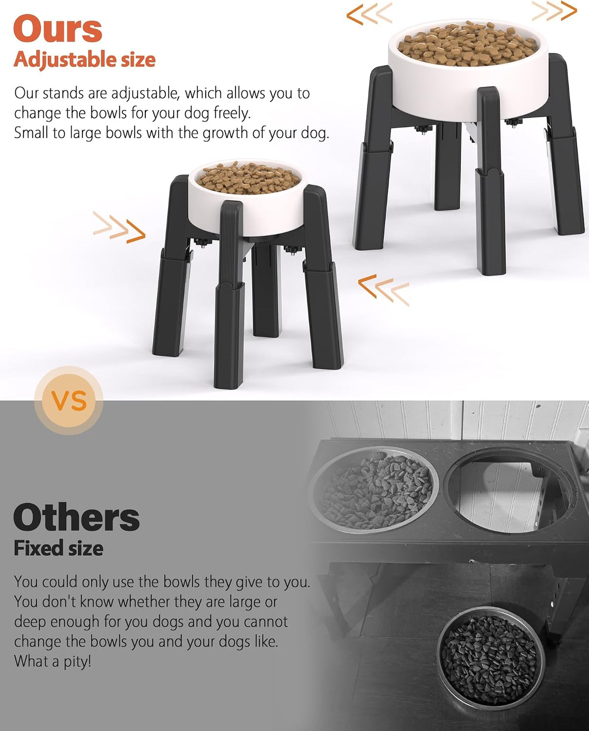 Dog Bowl Stand with Adjustable Height and Width [Stand Only] – Essentials for Dogs - 2 Pack For Bowl / H: 6.3-10.6''; W: 6.1-10.4'' - image 3