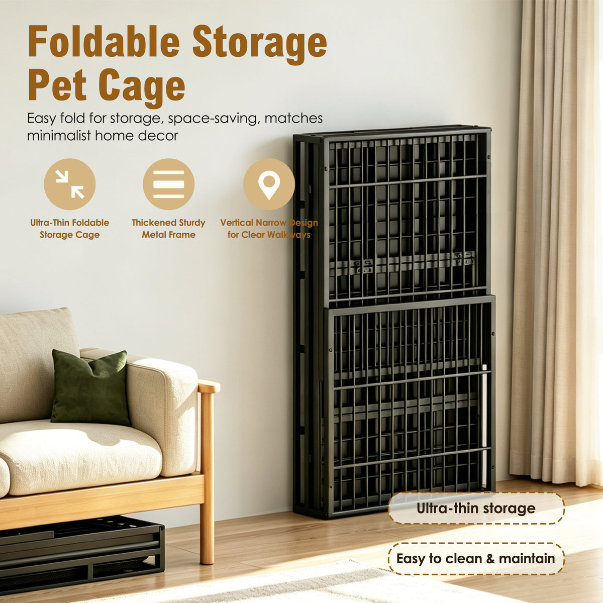 Heavy Duty Dog Crate , Mobile Pet Kennel with Lockable Wheels & Rotary Twist-Latch, Indoor Outdoor Metal Cage with Perfo