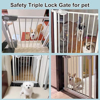 WAOWAO Triple Lock Baby Gate Extra Wide 35.04-38.97" Pressure Mounted Walk Through Swing Auto Close Safety White Metal Dog Pet Puppy Cat for Stairs,Doorways,Kitchen