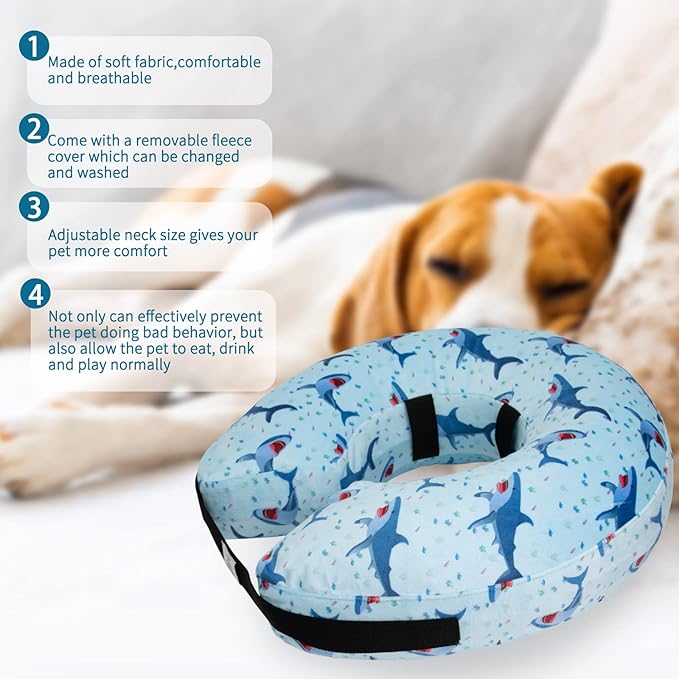 CuteBone Inflatable Dog Neck Donut with Removable Soft Fleece Covers for Small/Medium/Large Dogs and Cats After Surgery GWB05XL