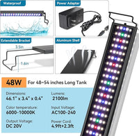 hygger Aquarium LED Light Fish Tank Full Spectrum Lighting with 24/7 Day-Night Cycle Mode & Auto On/Off Timer, 7 Color Options, Dimmable, Extendable Bracket for 48~54in Tank Plant Lights