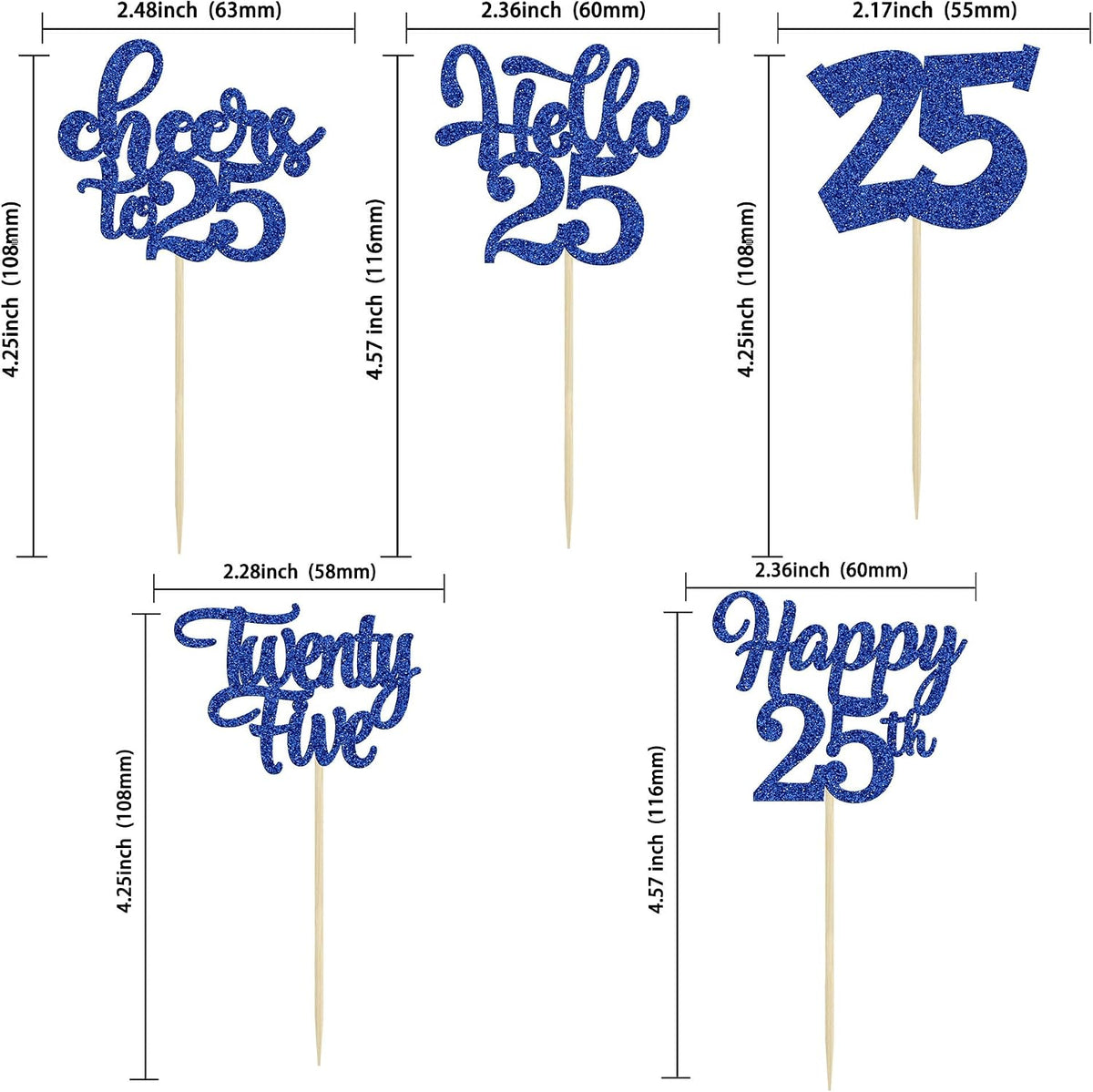 30pcs 16th Birthday Cupcake Toppers - 25th / Deep Blue - image 2