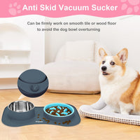 Slow Feeder Dog Bowls 3 in 1 Stainless Steel Food Water Bowl to Slow - Small ＆ Medium Breed / Light Grey - image 2
