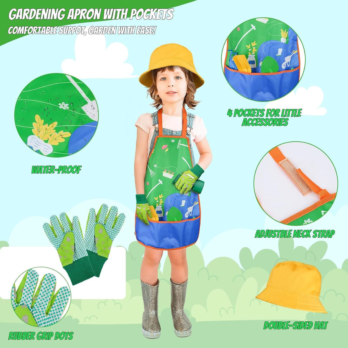 Magic4U 22 piece kids gardening tools set with shovel, rake, gloves and apron - view 5