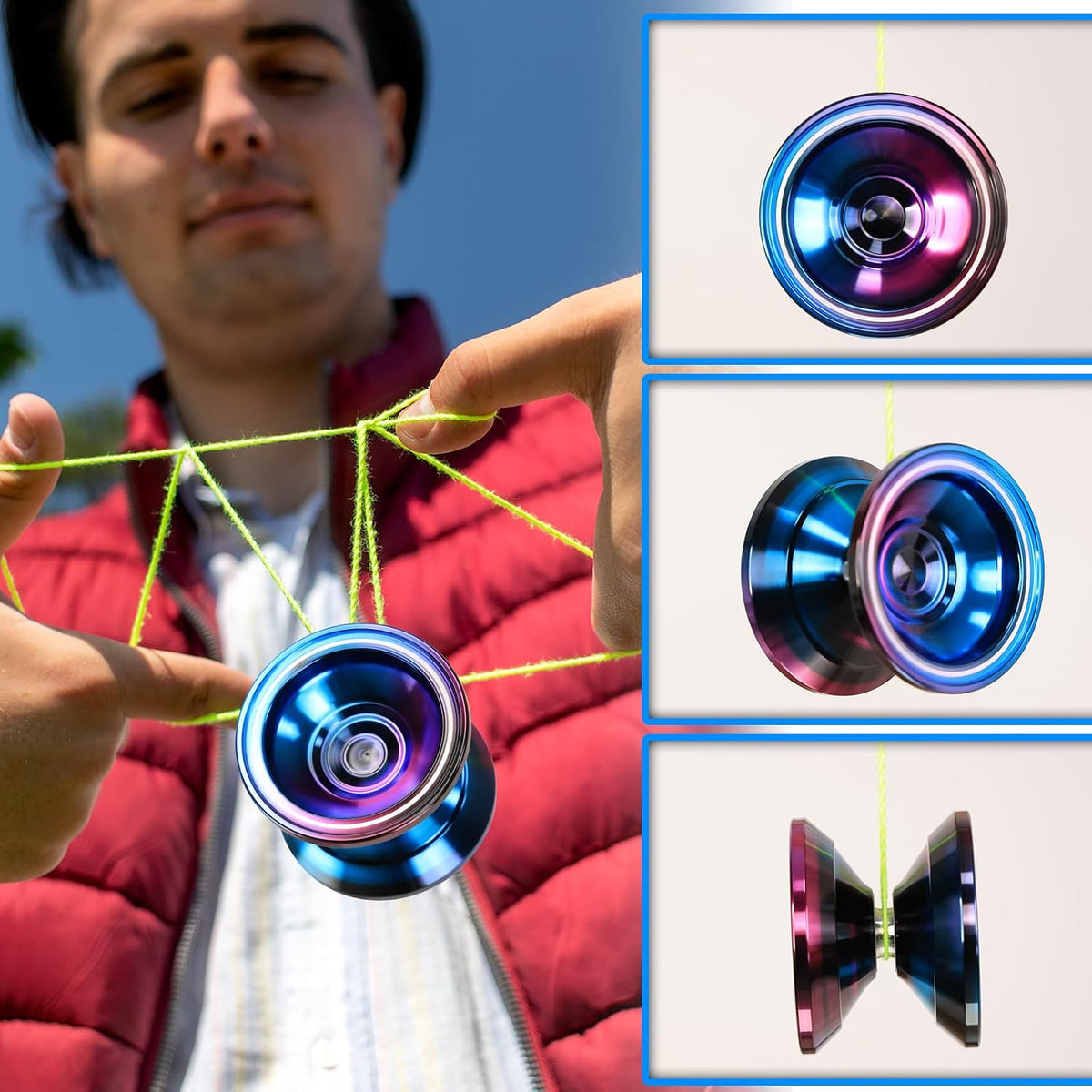W07 yoyo Professional Metal Trick Yoyo Responsive & Unresponsive – Fun for Kids & Family - 7-Blue Pink Black - image 3