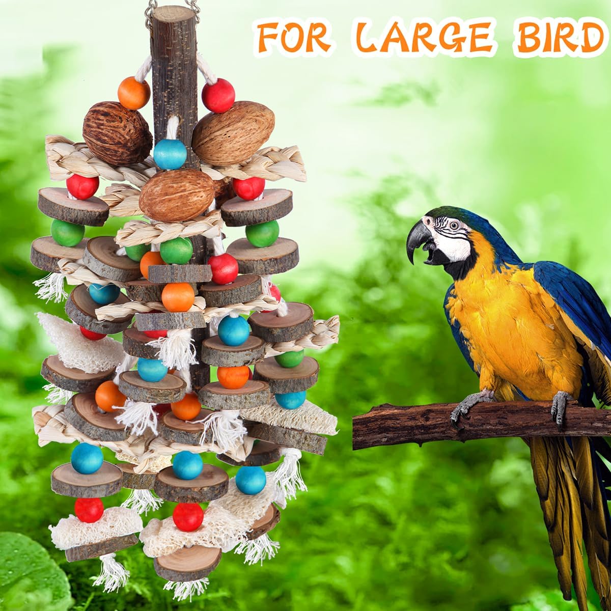 Large Parrot Toys Bird Chewing Toys-Natural Nuts Corn Loofah Wooden - image 3