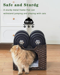 Cat Beds Indoor Kitten House, PE Rattan Cat Cave - Brown / Rectangle-M - image 3