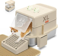 Stainless Steel Cat Litter Box with Lid, 3 in 1 Removable Litter Box for Big/Multiple Cats, High Sides Kitty Litter Pan, Leak-Proof XL Extra Large Enclosed Metal Litter Pan Easy Clean with Scoop & Mat