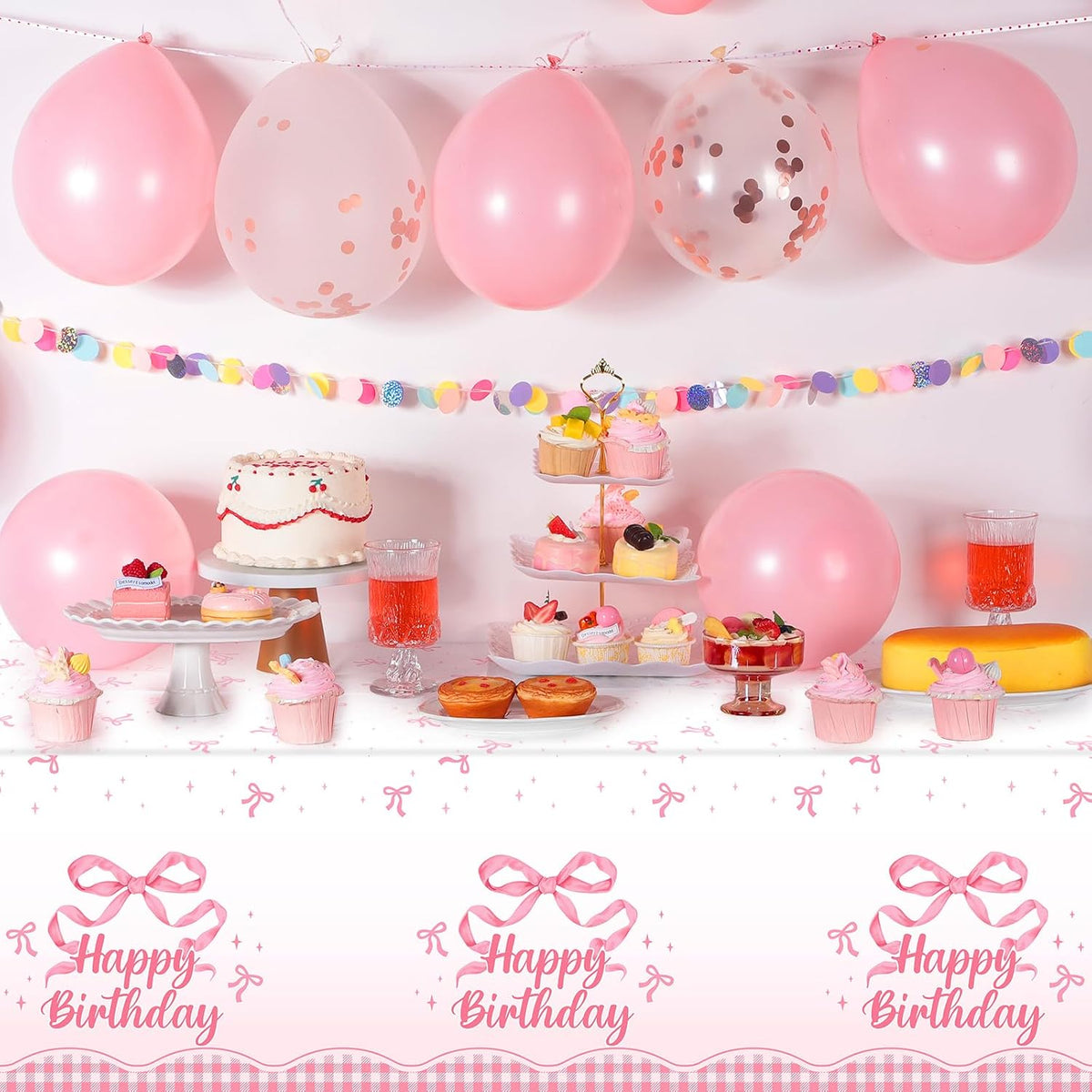 3 Pack Plastic Birthday Tablecloth - Pink Bow - image 4